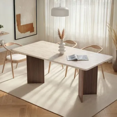 Produktbild von Skye Decor, Hochwertiger Esstisch 180 cm, Travertin & Milano Walnuss, 100% Melamin
