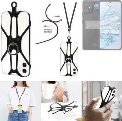 Produktbild von K-S-Trade 3in1 Handykette Handyband Handykordel Halsband Smartphone-Ring Handy-Ring kompatibel mit Cubot A20 Fingerhalterung Handyring Tischständer