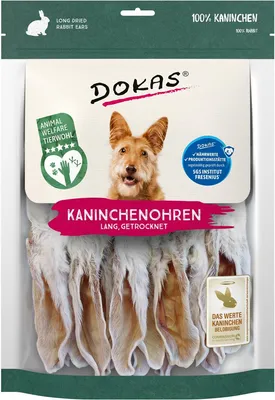 Produktbild von Dokas Kaninchenohren mit Fell getrocknet, Snacks, Hund, Adult, Kaninchen, 180 g