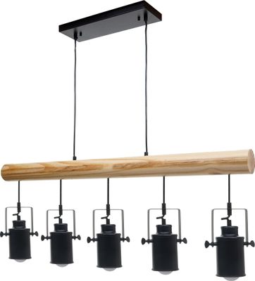 Pendelleuchte MCW-H83, Hängelampe Hängeleuchte, Industrial Vintage Massiv-Holz Metall schwarz  5 Spotlampenschirme