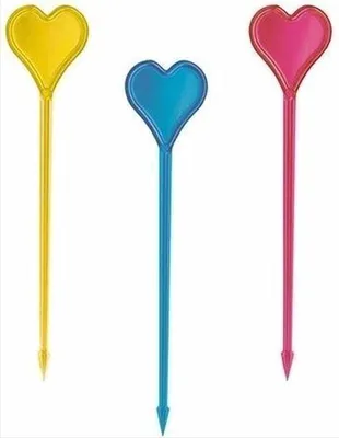 Image de CHPN – Brochettes pour cocktails – 50 pièces – Brochettes en forme de cœur – Brochettes pour lunch box – Multicolores – Plastique – Brochettes pour cocktails – Brochettes pour fromage – Plateau à boissons
