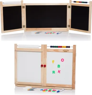 Schreibtafel für Kinder aufklappbar SARA3 mit Abakus und Papierrolle 155x54x2,5cm