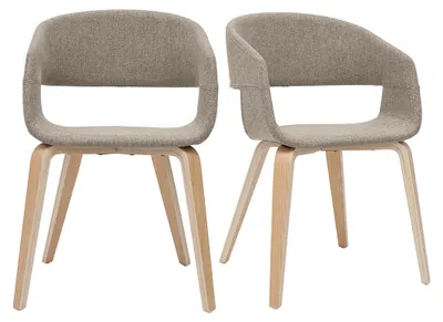 Produktbild von Miliboo - Design-Stühle aus taupefarbenem Stoff mit hellen Holzbeinen (2er-Set) SLAM