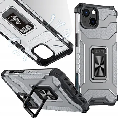 Immagine prodotto di Anello di cristallo Custodia ibrida blindata + supporto magnetico Iphone 13 nero