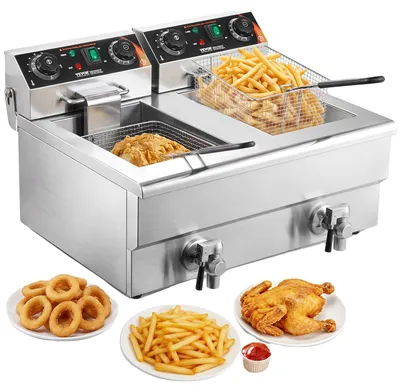 Immagine prodotto di VEVOR Friggitrice elettrica commerciale, capacità 24 litri, friggitrice con cestello doppio e rimovibile, 3000 W in acciaio inox, friggitrice doppia per cucina, ristorante, snack bar, ecc.