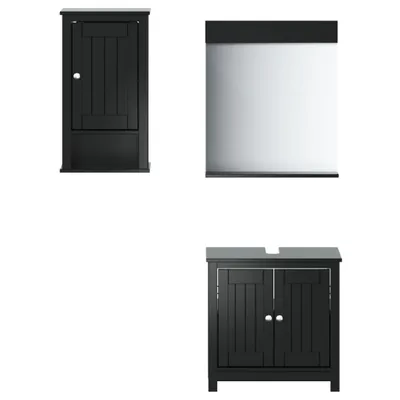 Produktbild von 3-tlg. Badmöbel-Set BERG Schwarz Massivholz Kiefer