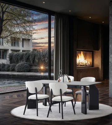 Image de Ensemble de salle à manger moderne : table et 4 chaises, design noir et blanc, élégant