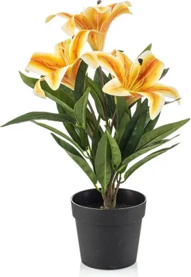Produktbild von artplants.de Kunstblume Lilie YELTOR im Dekotopf, gelb-orange, 35cm - Künstliche Blume
