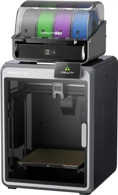 A Creality K2 Combo 3D printer with a multi-filament spool holder on top.