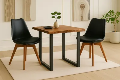 Produktbild von Essgruppe 3tlg. 80 x 80 cm Holz Nussbaum-Optik 2x Schalenstühle Schwarz U-Gestell Schwarz JOSY