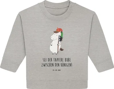Produktbild von Mr. & Mrs. Panda Organic Baby Pullover Einhorn Junge 6. - 12. Monat - Heather Grey - Geschenk, Unicorn, Mittelalter, Bullover, Einhörner, Bube