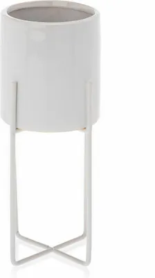 Produktbild von HowHomely Blumentopf mit Stand 23,5cm Höhe - Pflanzentopf Weiß - Übertopf