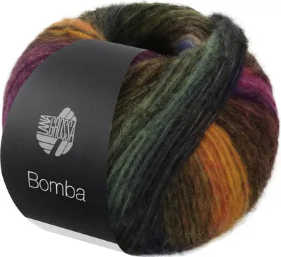 Produktbild von Lana Grossa BOMBA 100 g Effektgarn aus flauschigen Merinofasern mit interessantem Farbeffekt 290 m Farbe 004 - Rost/Dunkelpetrol/-oliv/Weiß-/Graugrün/Lila/Brombeer