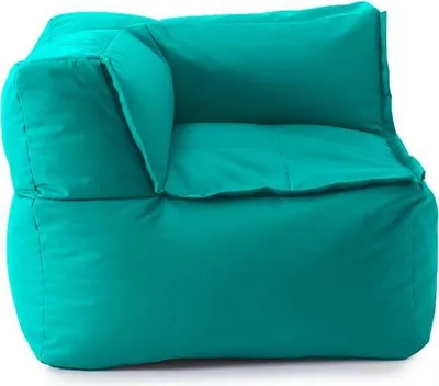 A studio shot of a teal beanbag sofa corner piece.