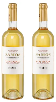 Produktbild von Samos Vin Doux 2x 0,75l Likörwein weiß süß P.D.O. | 15% Vol. | +20ml Jassas Olivenöl