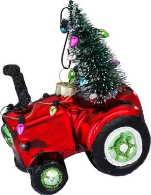 Produktbild von Christbaumschmuck Glas 10cm Traktor mit Tanne Figur Rot