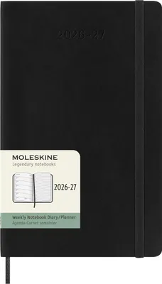 Image de Moleskine Agenda hebdomadaire 18 mois 2026/2027, L/A5, 1 semaine = 1 page, pages lignées à droite, couverture souple, noir
