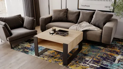 Produktbild von Couchtisch - modernes rustikales Design - Wohnzimmer-Tisch Beistelltisch Kaffeetisch Sofatisch Teetisch aus Holz Eiche - Schwarz Matt - 68x45 x71,5