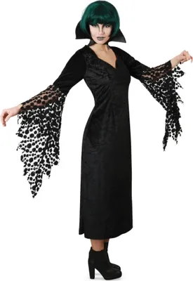 Produktbild von Vampirin Gothic Kostüm Kleid mit Kragen Gr. 42 Halloween Karneval Fasching Party