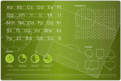 Produktbild von Schreibtischunterlage für Kinder – Lernunterlage in Fußballfeld Optik ABC, 1x1, Uhrzeiten – 60 x 40 cm – aus Vinyl -  Germany - Jungs & Mädchen