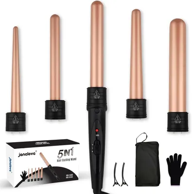 Produktbild von 5-in-1 Curling Iron Set-Janelove 10-32 mm Keramik Verschiedene Aufsätze große kleine Locken, 2 einstellbare Temperatur-Locken-Kit-Handschuhe Nylonbeut