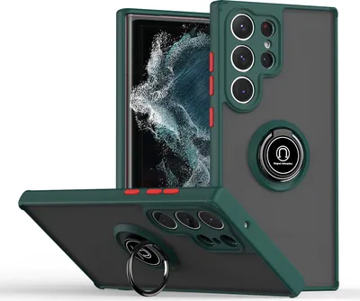 Immagine prodotto di Custodia per Samsung Galaxy S24 Ultra opaca traslucida in TPU con supporto ad anello e supporto verde scuro