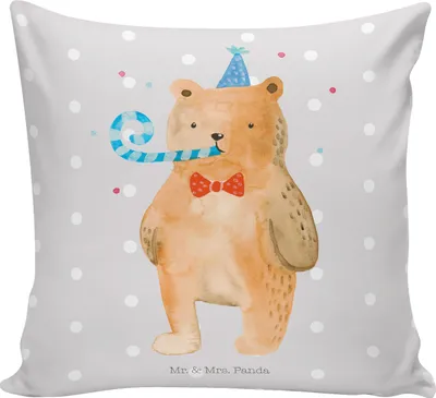 Produktbild von Mr. & Mrs. Panda Sofakissen Bär Geburtstag - Grau Pastell - Geschenk, Teddy, Sofa Kissen, Lounge, Glückwunsch, Alles Gute, Dekokissen, Kuschelkissen, für, 40x40