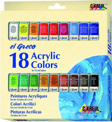 Produktbild von Szybkoschnące farby akrylowe na bazie wody Kreul El Greco zestaw 18 szt