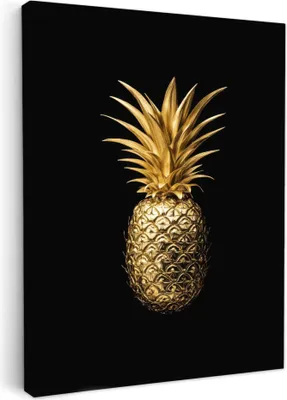 Obrázek produktu pro Obrazy na plátně 60x80 cm - Zlato - Ananas - Černá, nástěnné umění, dekorace do obývacího pokoje, obraz