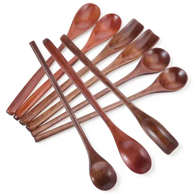 Image de Ensemble de cuillères en bois - 9 pièces - Réutilisables - Longueur : 20 cm