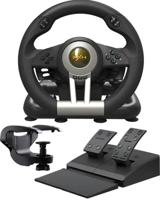 Immagine prodotto di Volante con pedali - Rotazione di 180 gradi - Feedback aptico - Connessione USB - Colore nero - Compatibile con diverse console