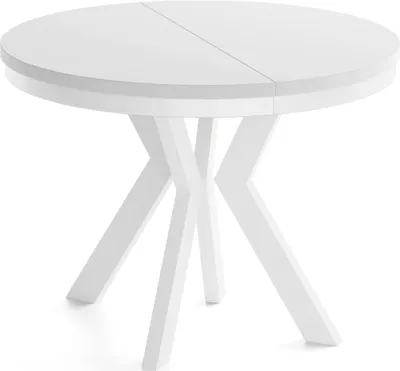 Produktbild von Runder Esstisch Ausziehbar 100-200 cm XXL Groß – Verlängerbar, für 5-10 Personen mit Weißen Holzbeinen & Metallring – Tisch für Wohnzimmer & Esszimmer in Weiß
