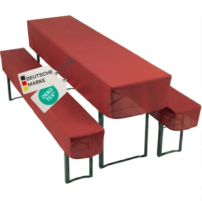 Produktbild von NYVI Biertischhussen Set NYVIGala Rot - 3-teiliges Hussen-Set für Bierzeltgarnitur - Tischhusse für 50x220 cm Biertische & 2 Bierbankhussen für 220x25 cm Sitzbänke - Waschbar, 100