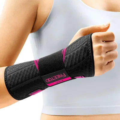 Obrázok produktu pre FREETOO Ľahká fit ortéza na zápästie s bionickou dlahou na karpálny tunel pre RSI, zápal šliach - L/XL, pravá, čerešňovo červená