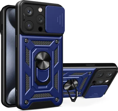 Produktbild von iPhone 15 Pro Hülle mit Magnetische Ring Ständer Halter Dia Kameraschutz TPU Bumper Silikon Schutzhülle für iPhone 15 Pro Blau