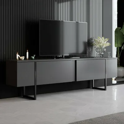 Immagine prodotto di Abishia - Mobile Porta tv, 180x30x50h cm Nero Antracite, un Ripiano