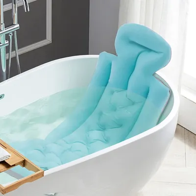 Image de Coussin de bain nuque et dos avec ventouses bleu 113x40cm corps entier