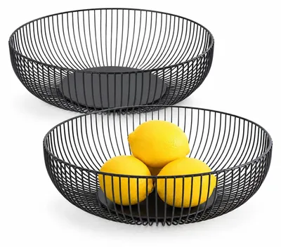 2er-Set Obstkörbe 28 cm, schwarz, Metalldraht, rund