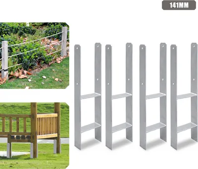 Produktbild von Jopassy 4 Stück Pfostenanker 141MM H-Pfostenträger H-Anker 600 mm Länge Pfostenschuh für Carport Silber