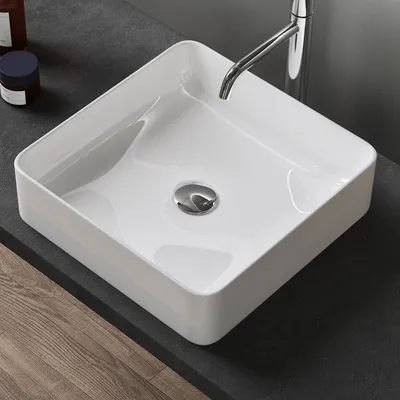 Image de doporro Lavabo Vasque à Poser Blanc 40,5x40,5x11 cm Lave Mains Carré en Céramique Revêtement NANO Easy Clean Brüssel105