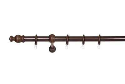 Produktbild von Gardinenstange Holz 28mm 1-lauf Komplettgarnitur Vorhangstange Farbe: Nussbaum, Größe: 160 cm