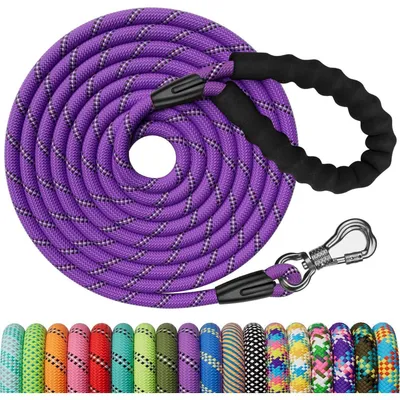 Productafbeelding van Hondenriem, 10 meter lang, met gevoerd handvat, afsluitbare karabijnhaak, paars, 8 mm