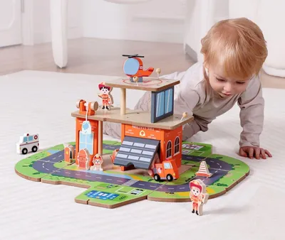 Productafbeelding van 2Kids Toys Houten brandweerstation, 2-in-1
