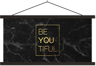Produktbild von MuchoWow® Textilposter Zitate - Sprichwörter - Gold - Marmor 90x45 cm mit schwarzem Rahmen - Klemmleisten