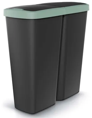 Produktbild von MONZANA® Mülleimer Küche 50L 2 Fächer mit Deckel Druckknopf Abfalleimer Büro Papierkorb Biomüll Gelber Sack Mülltrennsystem Recycling Schwarz Grün