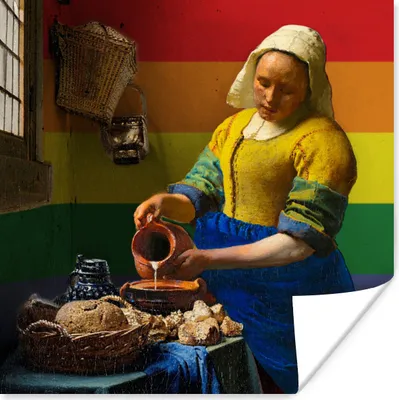 Produktbild von MuchoWow® Poster Milchmädchen - Vermeer - Stolzfahne 75x75 cm - Wand Dekoration