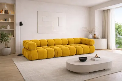 Image de Canapé canapé modulable 3 places, tissu velours Salvador, jaune, Selia