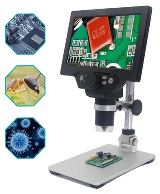 Obrázek produktu pro Digitální mikroskop, zvětšení 1× až 1200×, 7palcový obrazovka, LCD displej, velká základna, plynulé nastavení zvětšení
