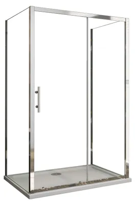 Produktbild von U-Form Duschkabine 100cm Schiebetür mit 2x Seitenteil 70cm x185cm, 5mm ESG Klarglas,Chrom-Optik, Nischentür