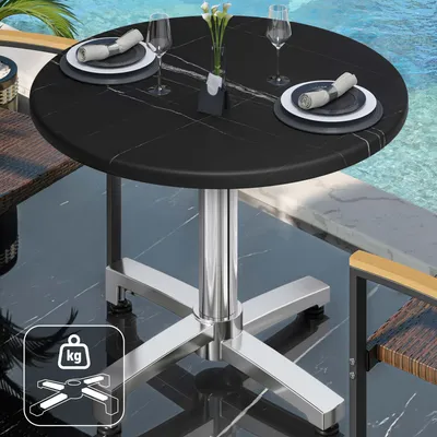 Produktbild von WBO | Bistro Außen Tisch | Ø:H 70 x 78,5 cm | Schwarz Marmor / Aluminium | Rund | Zusatzgewicht | Bistro Tisch Gastro Tisch